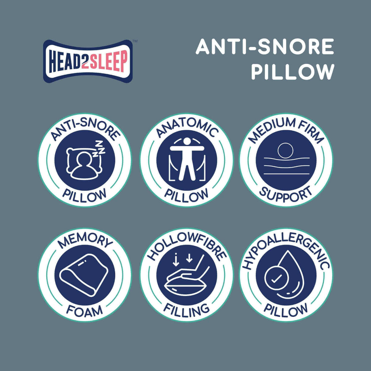 Head2Sleep Anti-Snore Support Pillow | UK's Leading Pillow Specialist | UK's Lowest Prices | Featuring UK's Best Brands including TEMPUR®, Dunlopillo, Hypnos, Silentnight, Sealy, Seriously Comfortable & More